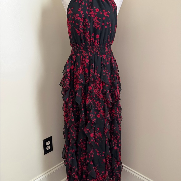 MSK Black and Red Floral Ruffle Maxi Dress - Picture 4 of 16
